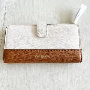 NWT: Vera Bradley Leather Finley Wallet in Fresh Coconut With Camel